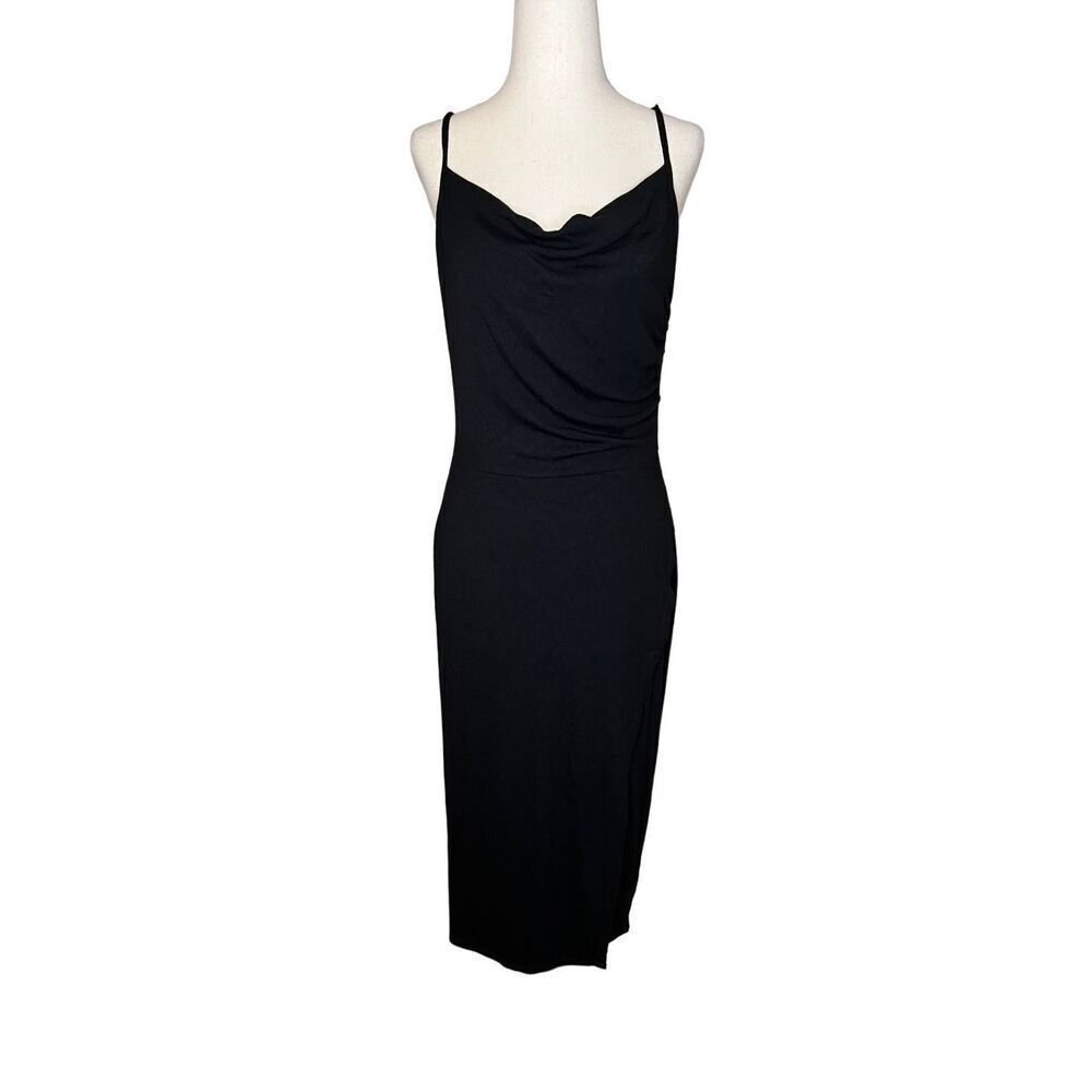 Rachel Zoe dress women’s small black spaghetti strap faux wrap fitted midi